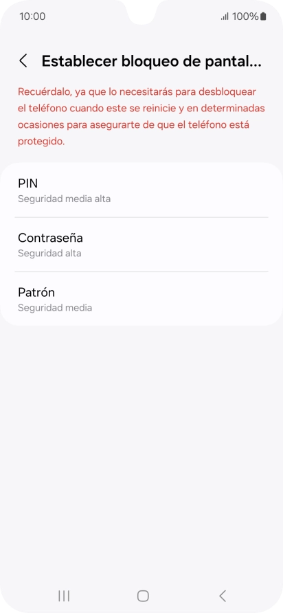 Pulsa el código de seguridad deseado y sigue las indicaciones de la pantalla para crear un código de seguridad del teléfono adicional.