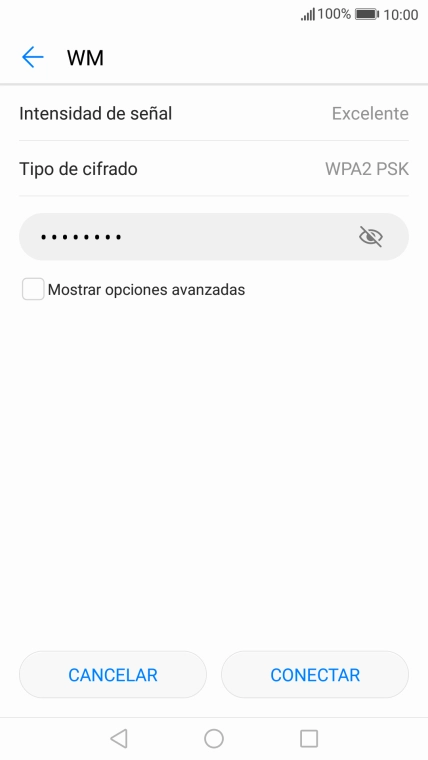 Introduce la contraseña de la red wifi y pulsa CONECTAR.