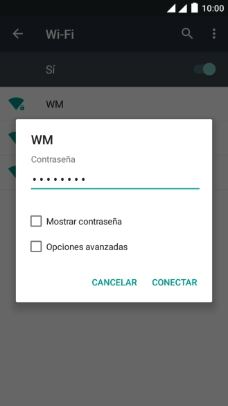 Introduce la contraseña de la red wifi y pulsa CONECTAR.