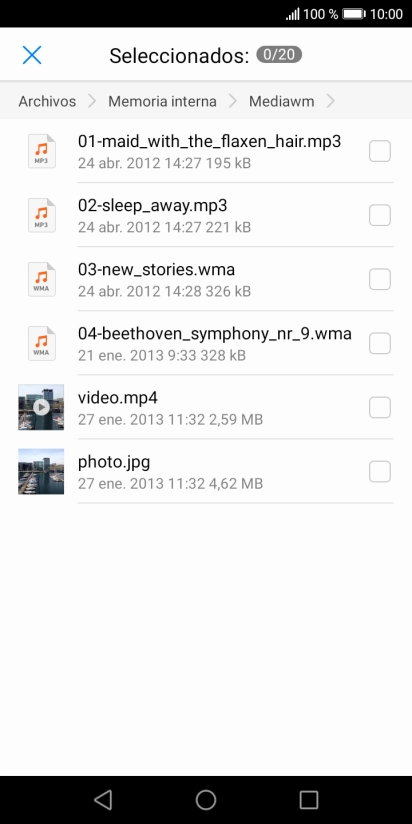 Desplázate a la carpeta deseada y pulsa un archivo.
