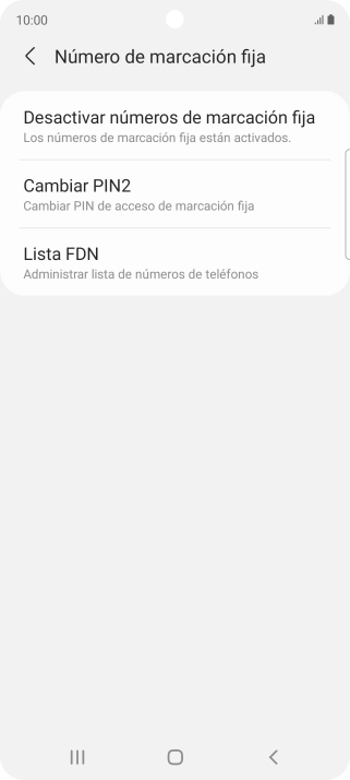 Pulsa Desactivar números de marcación fija.