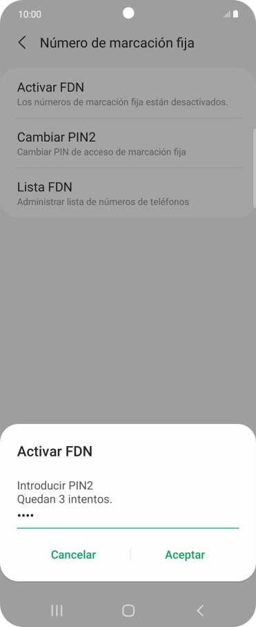 Introduce el código PIN2 y pulsa Aceptar.