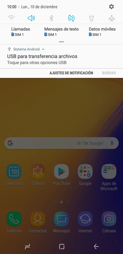 Pulsa Toque para otras opciones USB.