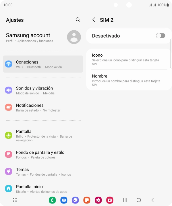 Pulsa el indicador para activar o desactivar el uso de la tarjeta SIM.