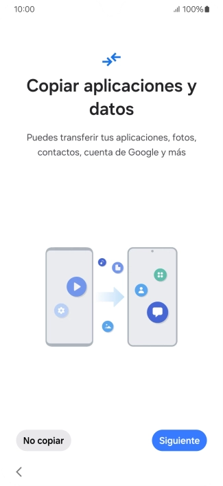 Puedes transferir el contenido de otro teléfono cuando activas tu teléfono por primera vez y cuando lo has restablecido. Cuando aparezca en la pantalla del teléfono esta imagen, ya está listo para la transmisión del contenido del otro teléfono.