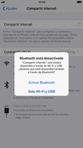 Si la función de wifi está activada, pulsa Solo Wi-Fi y USB.