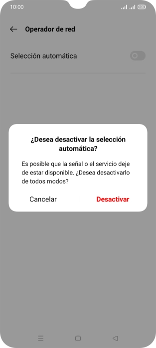 Pulsa Desactivar para desactivar la función y espera mientras el teléfono está buscando redes.