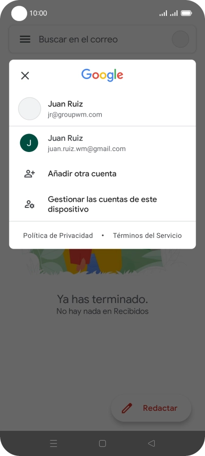Pulsa la cuenta de correo electrónico deseada.