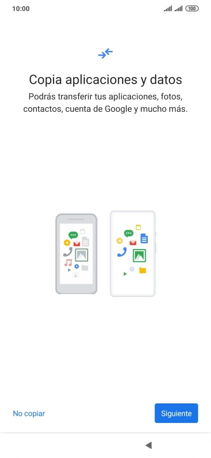 Puedes transferir el contenido de otro teléfono cuando activas tu teléfono por primera vez y cuando lo has restablecido. Cuando aparezca en la pantalla del teléfono esta imagen, ya está listo para la transmisión del contenido del otro teléfono.