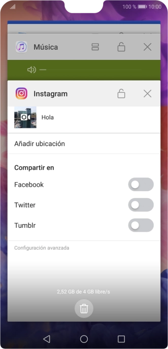 Para cerrar una sola aplicación en ejecución, desliza el dedo hacia la derecha sobre la aplicación deseada.