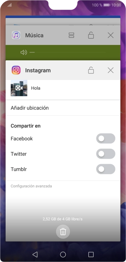 Para cerrar una sola aplicación en ejecución, desliza el dedo hacia la derecha sobre la aplicación deseada.