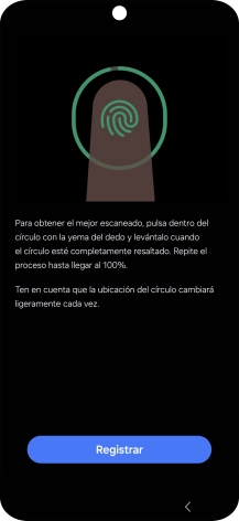 Sigue las indicaciones de la pantalla para crear una huella digital como código de seguridad.