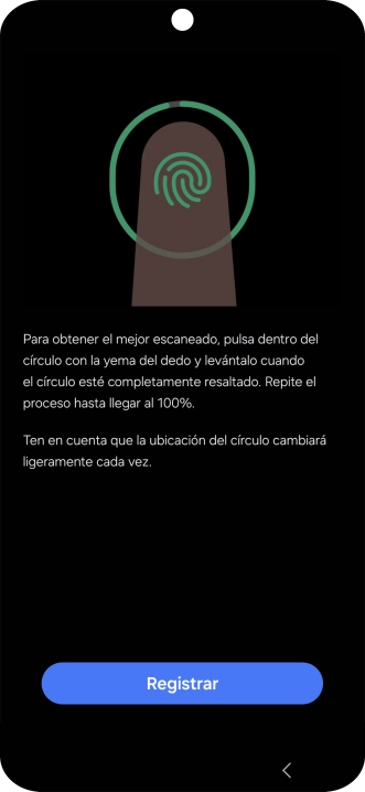 Sigue las indicaciones de la pantalla para crear una huella digital como código de seguridad.
