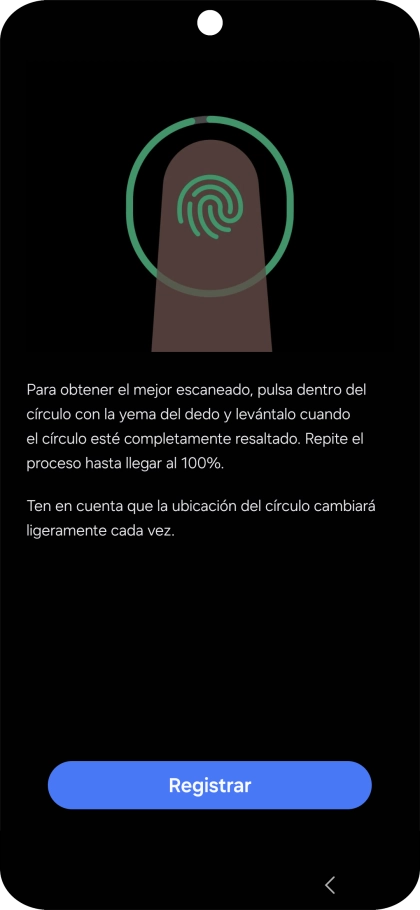 Sigue las indicaciones de la pantalla para crear una huella digital como código de seguridad.