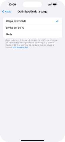 Pulsa Carga optimizada para activar o desactivar la función.