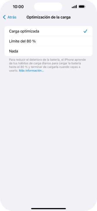 Pulsa Carga optimizada para activar o desactivar la función.