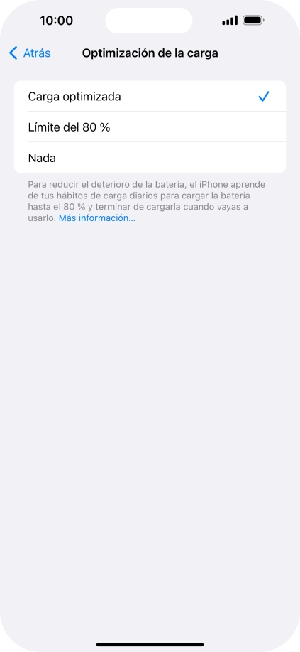 Pulsa Carga optimizada para activar o desactivar la función.
