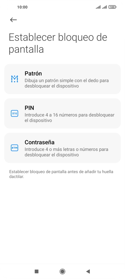 Pulsa el código de seguridad deseado.