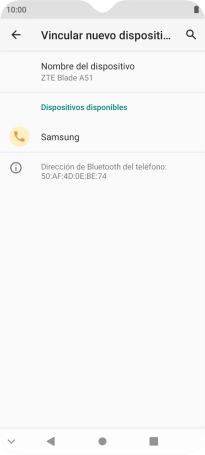 Pulsa el dispositivo Bluetooth deseado y sigue las indicaciones de la pantalla para vincular el dispositivo al teléfono.