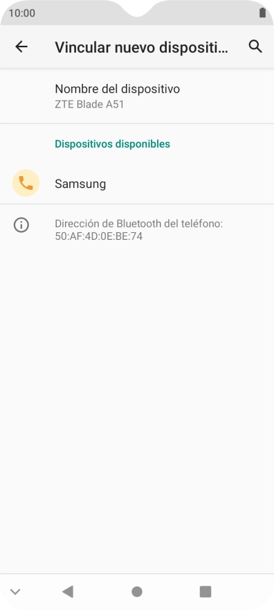 Pulsa el dispositivo Bluetooth deseado y sigue las indicaciones de la pantalla para vincular el dispositivo al teléfono.