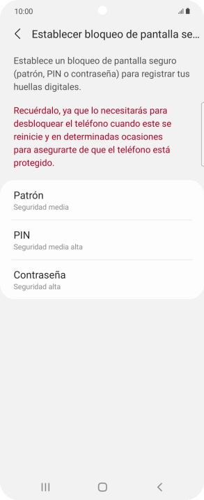 Pulsa el código de seguridad deseado y sigue las indicaciones de la pantalla para crear un código de seguridad del teléfono adicional.