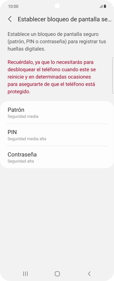Pulsa el código de seguridad deseado y sigue las indicaciones de la pantalla para crear un código de seguridad del teléfono adicional.
