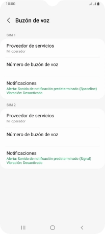 Pulsa Número de buzón de voz bajo la tarjeta SIM deseada.