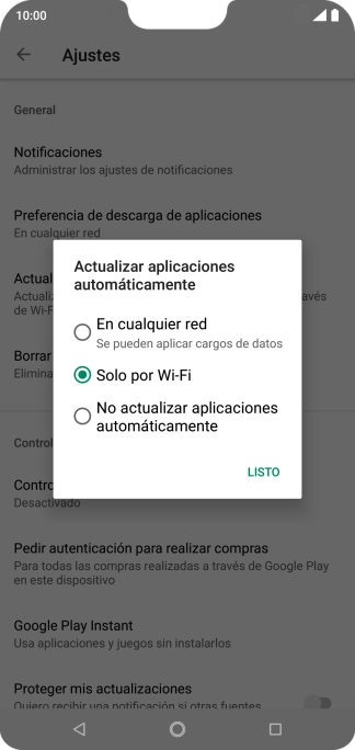 Para desactivar la actualización automática de apps, pulsa No actualizar aplicaciones automáticamente.