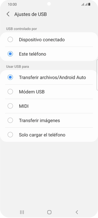 Pulsa Transferir archivos/Android Auto.