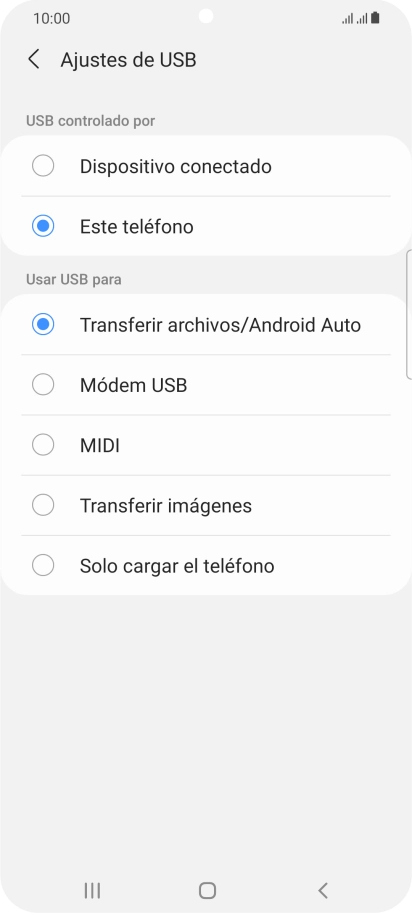 Pulsa Transferir archivos/Android Auto.