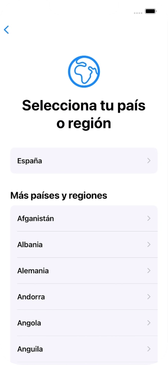Pulsa el país o el área deseados.