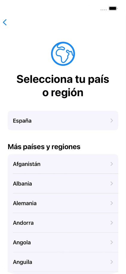 Pulsa el país o el área deseados.