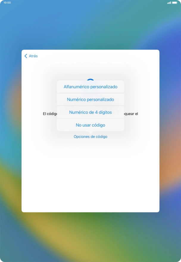 Sigue las indicaciones de la pantalla para activar el uso del código de seguridad o pulsa No usar código.