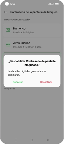 Pulsa Desactivar e introduce el código de seguridad extra que has creado anteriormente.