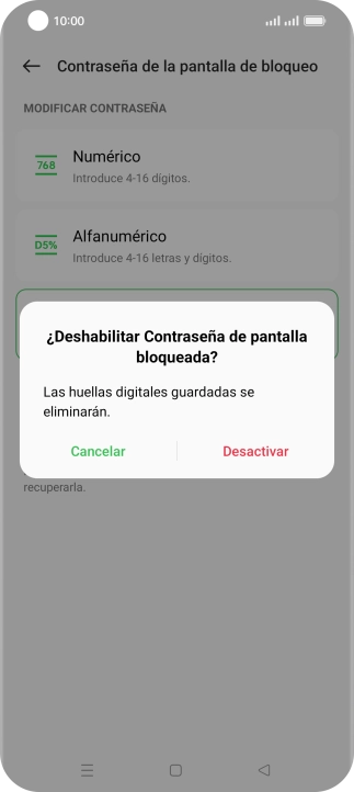 Pulsa Desactivar e introduce el código de seguridad extra que has creado anteriormente.