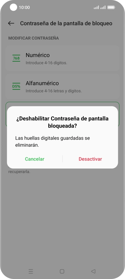 Pulsa Desactivar e introduce el código de seguridad extra que has creado anteriormente.