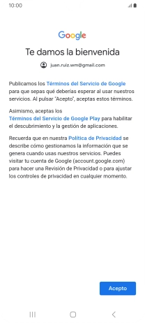 Pulsa Acepto y sigue las indicaciones de la pantalla para seleccionar los ajustes de tu cuenta de Google.