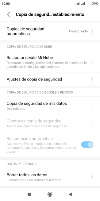 Pulsa Borrar todos los datos.