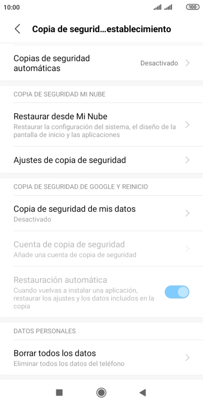 Pulsa Borrar todos los datos.