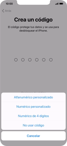 Sigue las indicaciones de la pantalla para activar el uso del código de seguridad o pulsa No usar código.