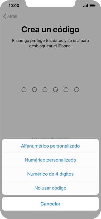 Sigue las indicaciones de la pantalla para activar el uso del código de seguridad o pulsa No usar código.