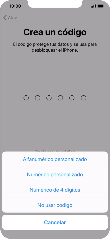 Sigue las indicaciones de la pantalla para activar el uso del código de seguridad o pulsa No usar código.