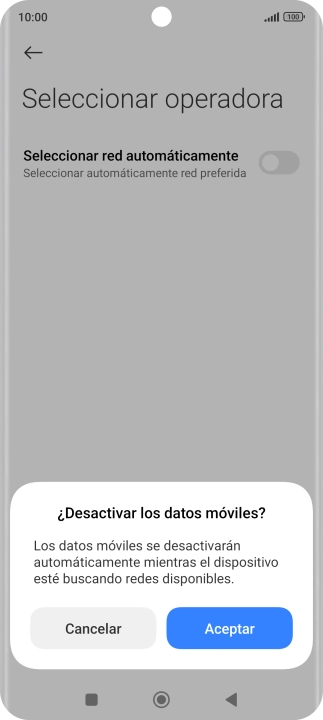Pulsa Aceptar y espera mientras el teléfono está buscando redes.