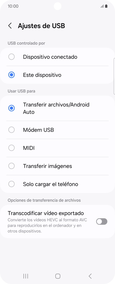 Pulsa Transferir archivos/Android Auto.