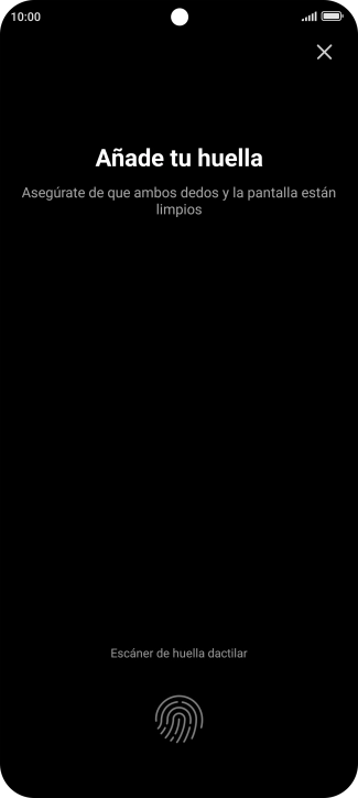 Sigue las indicaciones de la pantalla para crear una huella digital como código de seguridad.
