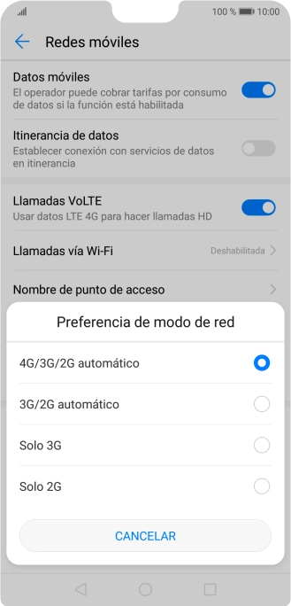 Pulsa el tipo de red deseado.