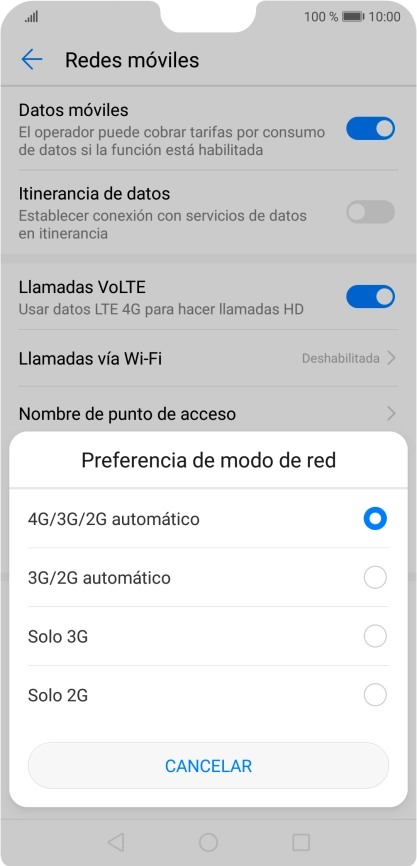Pulsa el tipo de red deseado.