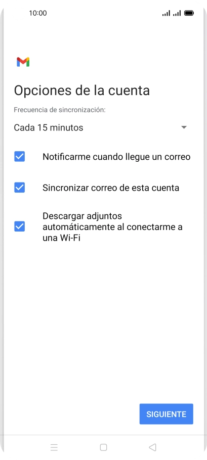 Si aparece en la pantalla esta imagen, tu cuenta de correo electrónico ha sido reconocida y configurada automáticamente. Sigue las indicaciones de la pantalla para introducir más información y terminar la configuración.