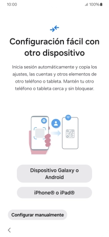 Pulsa la opción deseada para transferir contenido desde otro dispositivo y pulsa Configurar manualmente.