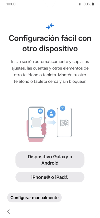 Pulsa la opción deseada para transferir contenido desde otro dispositivo y pulsa Configurar manualmente.